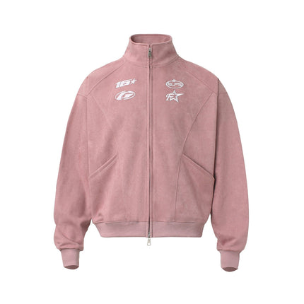 TALKLESSFASHION American trendy brand suede three-dimensional embroidery double-ended zipper jacket men's and women's autumn and winter trendy loose casual cropped jackets