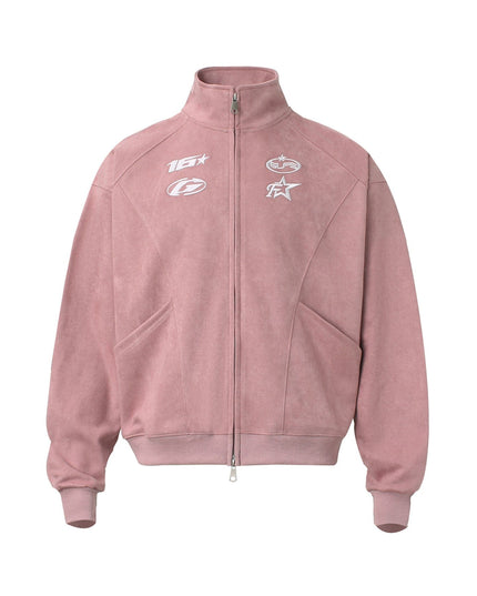 TALKLESSFASHION American trendy brand suede three-dimensional embroidery double-ended zipper jacket men's and women's autumn and winter trendy loose casual cropped jackets