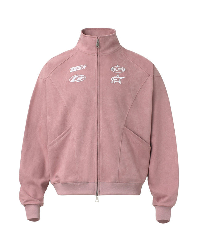 TALKLESSFASHION American trendy brand suede three-dimensional embroidery double-ended zipper jacket men's and women's autumn and winter trendy loose casual cropped jackets
