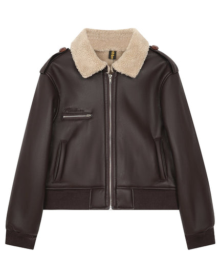 TALKLESSFASHION American vintage lambswool lapel jacket padded cotton jacket women's 2025 fall/winter loose and versatile biker jacket
