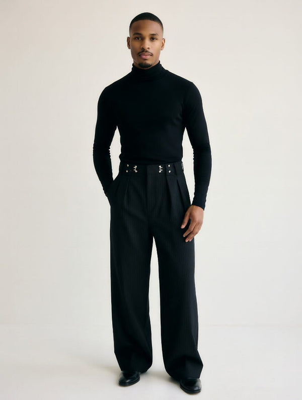 Vintage Striped Scimitar Wide-Leg Trousers