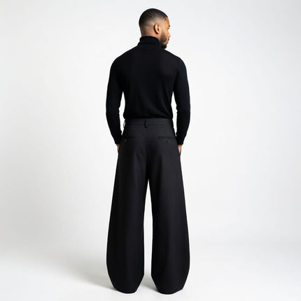 TALKLESSFASHION American vintage pleated design men's and women's spring and autumn vertical stripes wide leg loose straight casual trousers scimitar trousers
