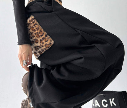 TALKLESSFASHION American vintage plush leopard print embroidered spliced wide-leg casual sweatpants Jazz dance sporty loose scimitar pants