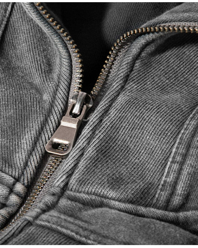TALKLESSFASHION American Washed Y2K Street Zipper Sweater—-1773