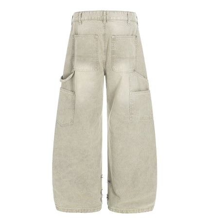 THETLSTUDIO American wasteland style distressed jeans men deconstruct niche design loose straight wide-leg cargo pants women