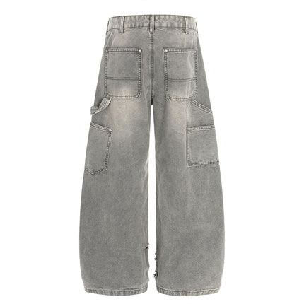 TALKLESSFASHION American wasteland style distressed jeans men deconstruct niche design loose straight wide-leg cargo pants women