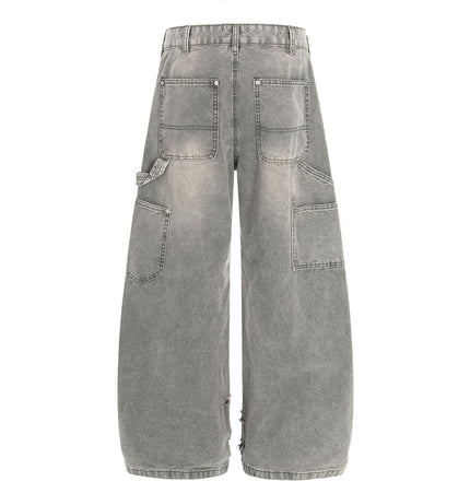 THETLSTUDIO American wasteland style distressed jeans men deconstruct niche design loose straight wide-leg cargo pants women