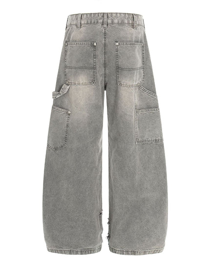 TALKLESSFASHION American wasteland style distressed jeans men deconstruct niche design loose straight wide-leg cargo pants women