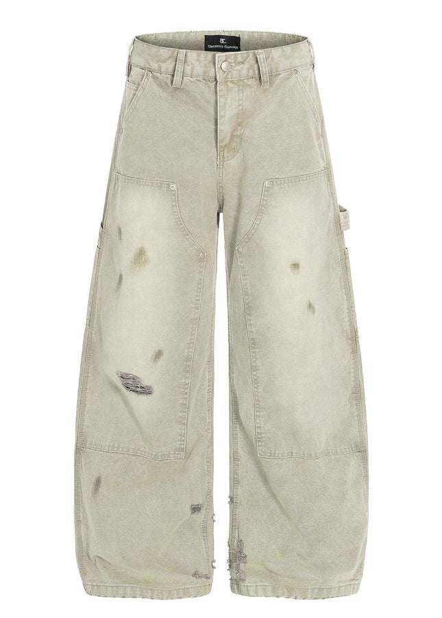 TALKLESSFASHION American wasteland style distressed jeans men deconstruct niche design loose straight wide-leg cargo pants women