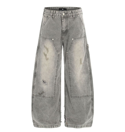 THETLSTUDIO American wasteland style distressed jeans men deconstruct niche design loose straight wide-leg cargo pants women