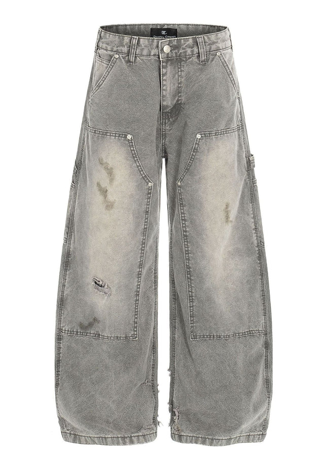 TALKLESSFASHION American wasteland style distressed jeans men deconstruct niche design loose straight wide-leg cargo pants women