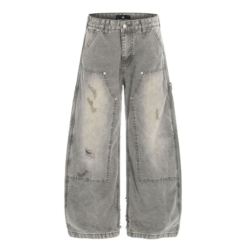 THETLSTUDIO American wasteland style distressed jeans men deconstruct niche design loose straight wide-leg cargo pants women