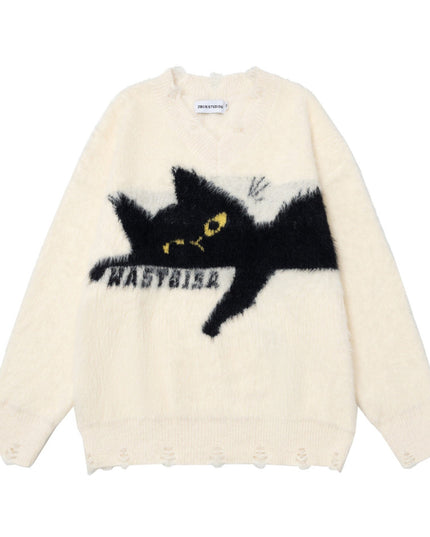 TALKLESSFASHION Apricot / L Retro Sleeping Cat Sweater—1811