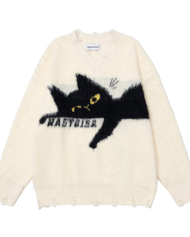 TALKLESSFASHION Apricot / L Retro Sleeping Cat Sweater—1811