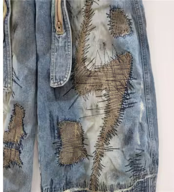 TALKLESSFASHION Asymmetric Patchwork Baggy Denim Jeans