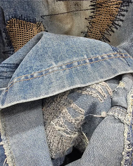 TALKLESSFASHION Asymmetric Patchwork denim baggy jean ---8470