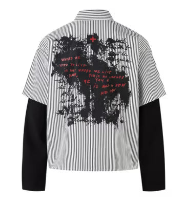 TALKLESSFASHION Attached Two-Piece Striped Hybrid Shirt