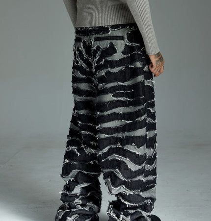 THETLSTUDIO Autumn 2025 new heavy craft patch embroidered zebra pattern European and American trendy brand denim loose trousers