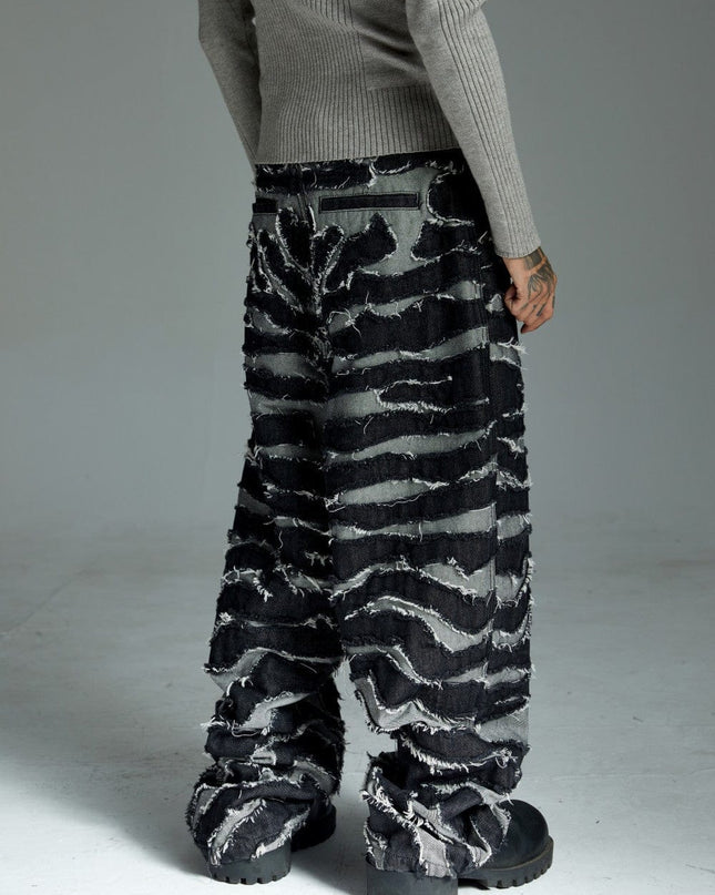 TALKLESSFASHION Autumn 2025 new heavy craft patch embroidered zebra pattern European and American trendy brand denim loose trousers