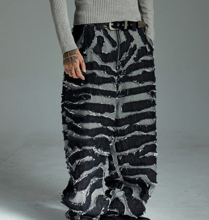 THETLSTUDIO Autumn 2025 new heavy craft patch embroidered zebra pattern European and American trendy brand denim loose trousers