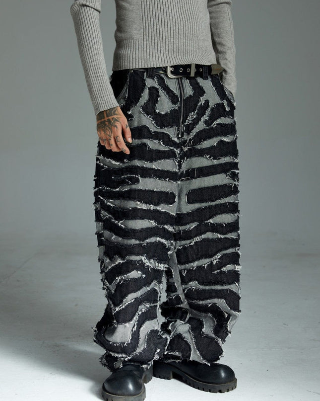 TALKLESSFASHION Autumn 2025 new heavy craft patch embroidered zebra pattern European and American trendy brand denim loose trousers