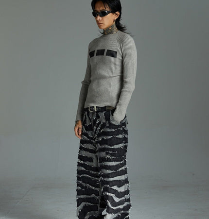 THETLSTUDIO Autumn 2025 new heavy craft patch embroidered zebra pattern European and American trendy brand denim loose trousers