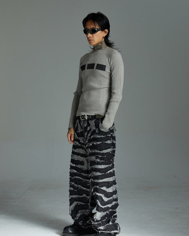 TALKLESSFASHION Autumn 2025 new heavy craft patch embroidered zebra pattern European and American trendy brand denim loose trousers