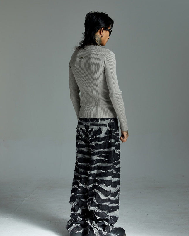 TALKLESSFASHION Autumn 2025 new heavy craft patch embroidered zebra pattern European and American trendy brand denim loose trousers