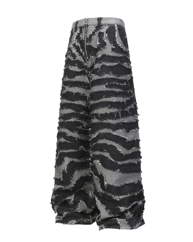 TALKLESSFASHION Autumn 2025 new heavy craft patch embroidered zebra pattern European and American trendy brand denim loose trousers