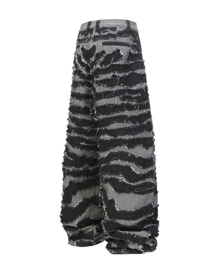 TALKLESSFASHION Autumn 2025 new heavy craft patch embroidered zebra pattern European and American trendy brand denim loose trousers