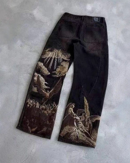 TALKLESSFASHION Batwave Streetwear embroidered Jeans