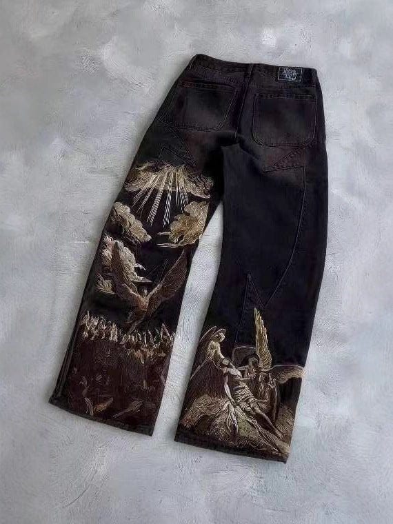 TALKLESSFASHION Batwave Streetwear embroidered Jeans