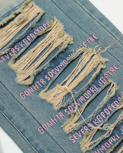 TALKLESSFASHION Beggar Ripped Patch Embroidered Letter Jeans