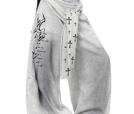 TALKLESSFASHION [Belt] Korean lazy style hip-hop letter cross printed women's winter fleece jazz dance scimitar pants