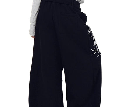 TALKLESSFASHION [Belt] Korean lazy style hip-hop letter cross printed women's winter fleece jazz dance scimitar pants