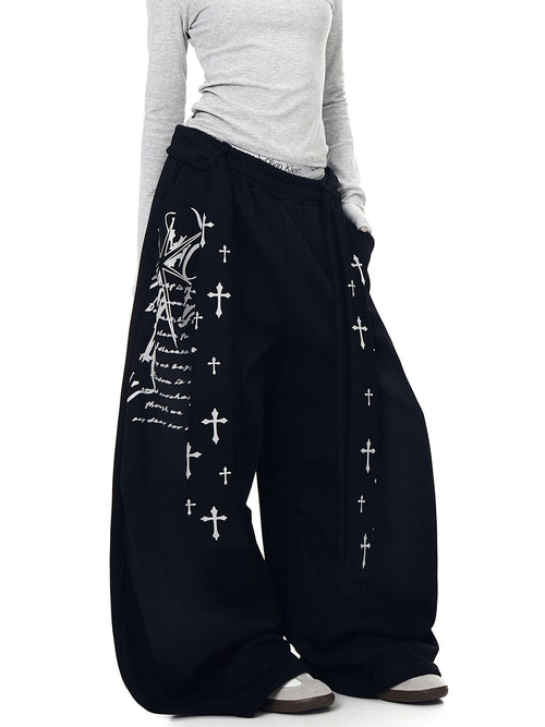 THETLSTUDIO [Belt] Korean lazy style hip-hop letter cross printed women's winter fleece jazz dance scimitar pants