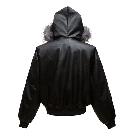 TALKLESSFASHION Big Fur Collar PU Leather Puffer