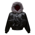 TALKLESSFASHION Big Fur Collar PU Leather Puffer