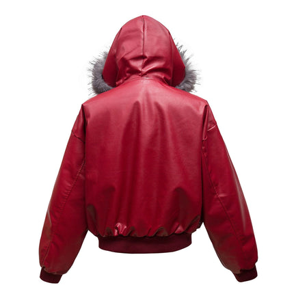 TALKLESSFASHION Big Fur Collar PU Leather Puffer