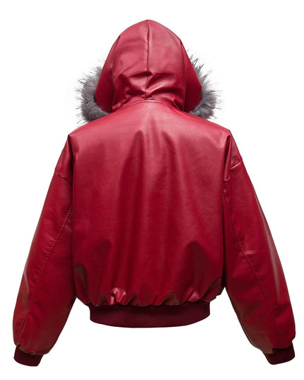 TALKLESSFASHION Big Fur Collar PU Leather Puffer