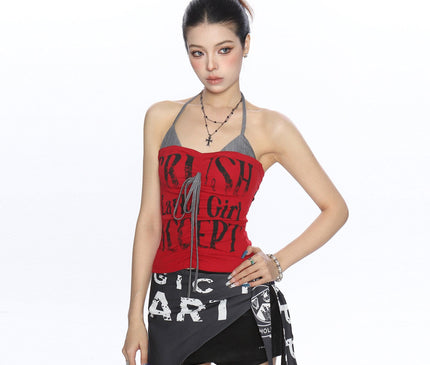 TALKLESSFASHION BIGGOLD American hot girl halterneck lace-up vest camisole female summer hot girl pure desire fake two-piece bandeau top