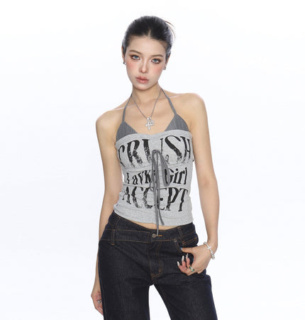 THETLSTUDIO BIGGOLD American hot girl halterneck lace-up vest camisole female summer hot girl pure desire fake two-piece bandeau top