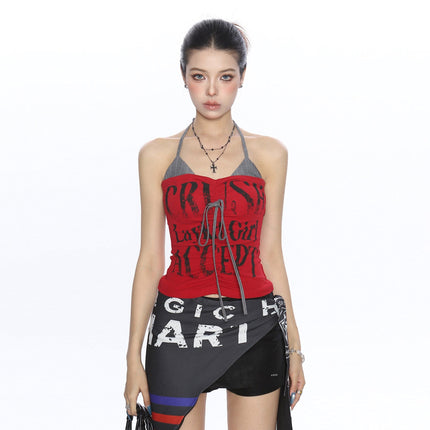 TALKLESSFASHION BIGGOLD American hot girl halterneck lace-up vest camisole female summer hot girl pure desire fake two-piece bandeau top
