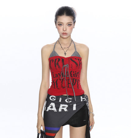THETLSTUDIO BIGGOLD American hot girl halterneck lace-up vest camisole female summer hot girl pure desire fake two-piece bandeau top
