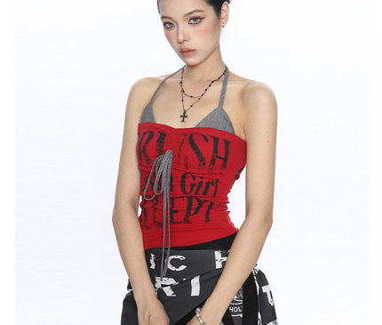 TALKLESSFASHION BIGGOLD American hot girl halterneck lace-up vest camisole female summer hot girl pure desire fake two-piece bandeau top