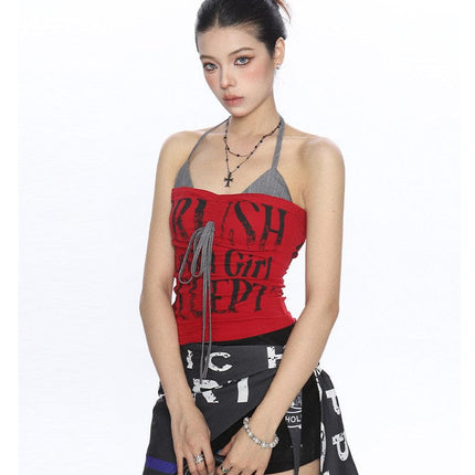 TALKLESSFASHION BIGGOLD American hot girl halterneck lace-up vest camisole female summer hot girl pure desire fake two-piece bandeau top