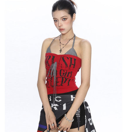 THETLSTUDIO BIGGOLD American hot girl halterneck lace-up vest camisole female summer hot girl pure desire fake two-piece bandeau top