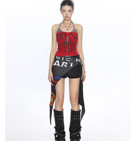 THETLSTUDIO BIGGOLD American hot girl halterneck lace-up vest camisole female summer hot girl pure desire fake two-piece bandeau top