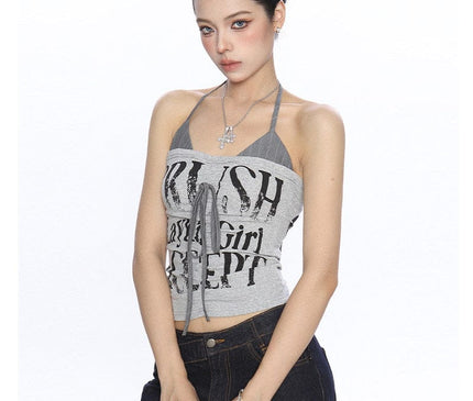 TALKLESSFASHION BIGGOLD American hot girl halterneck lace-up vest camisole female summer hot girl pure desire fake two-piece bandeau top