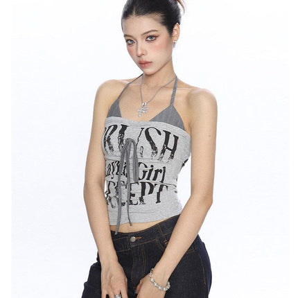 TALKLESSFASHION BIGGOLD American hot girl halterneck lace-up vest camisole female summer hot girl pure desire fake two-piece bandeau top
